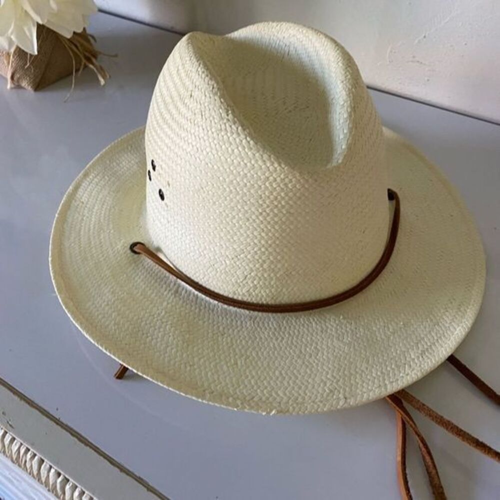 Country Gentleman Straw Hat - L cream /brown leather adjustable strap …